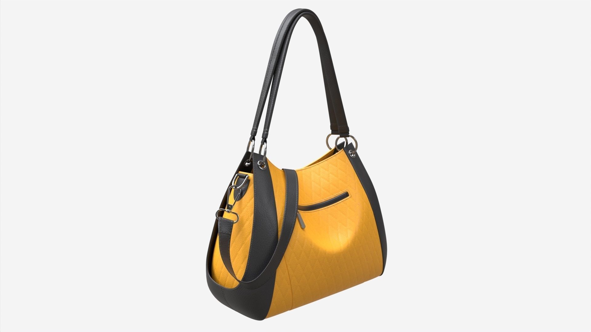 Women shoulder yellow leather bag 3D model_1
