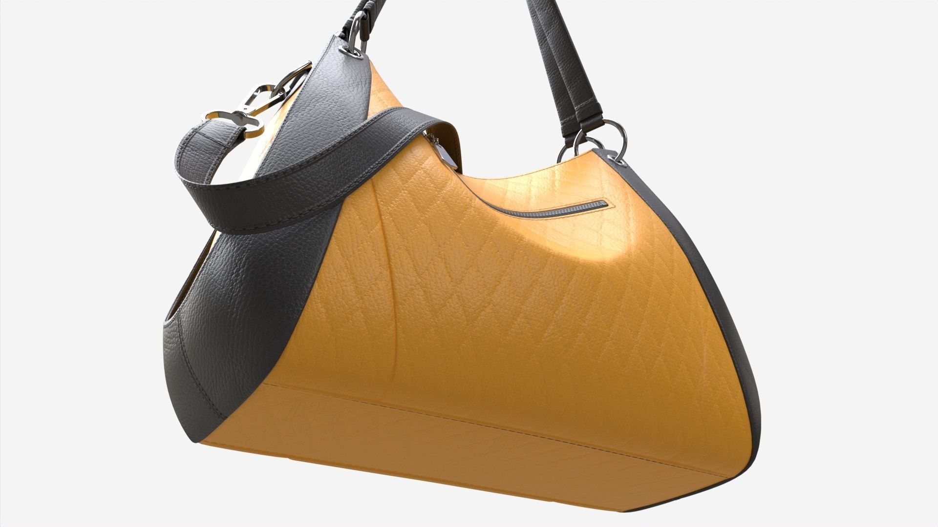 Women shoulder yellow leather bag 3D model_2