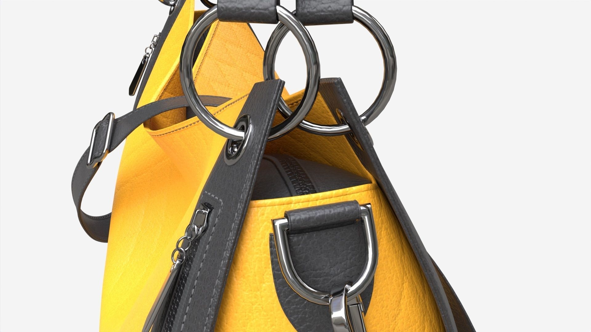 Women shoulder yellow leather bag 3D model_7