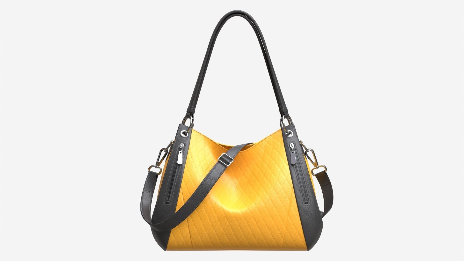 Women shoulder yellow leather bag 3D model_8