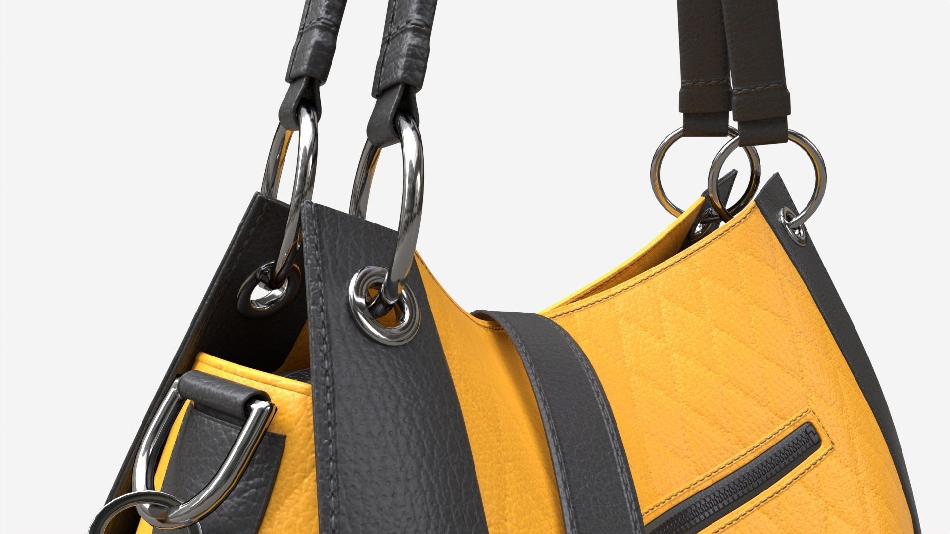 Women shoulder yellow leather bag 3D model_6