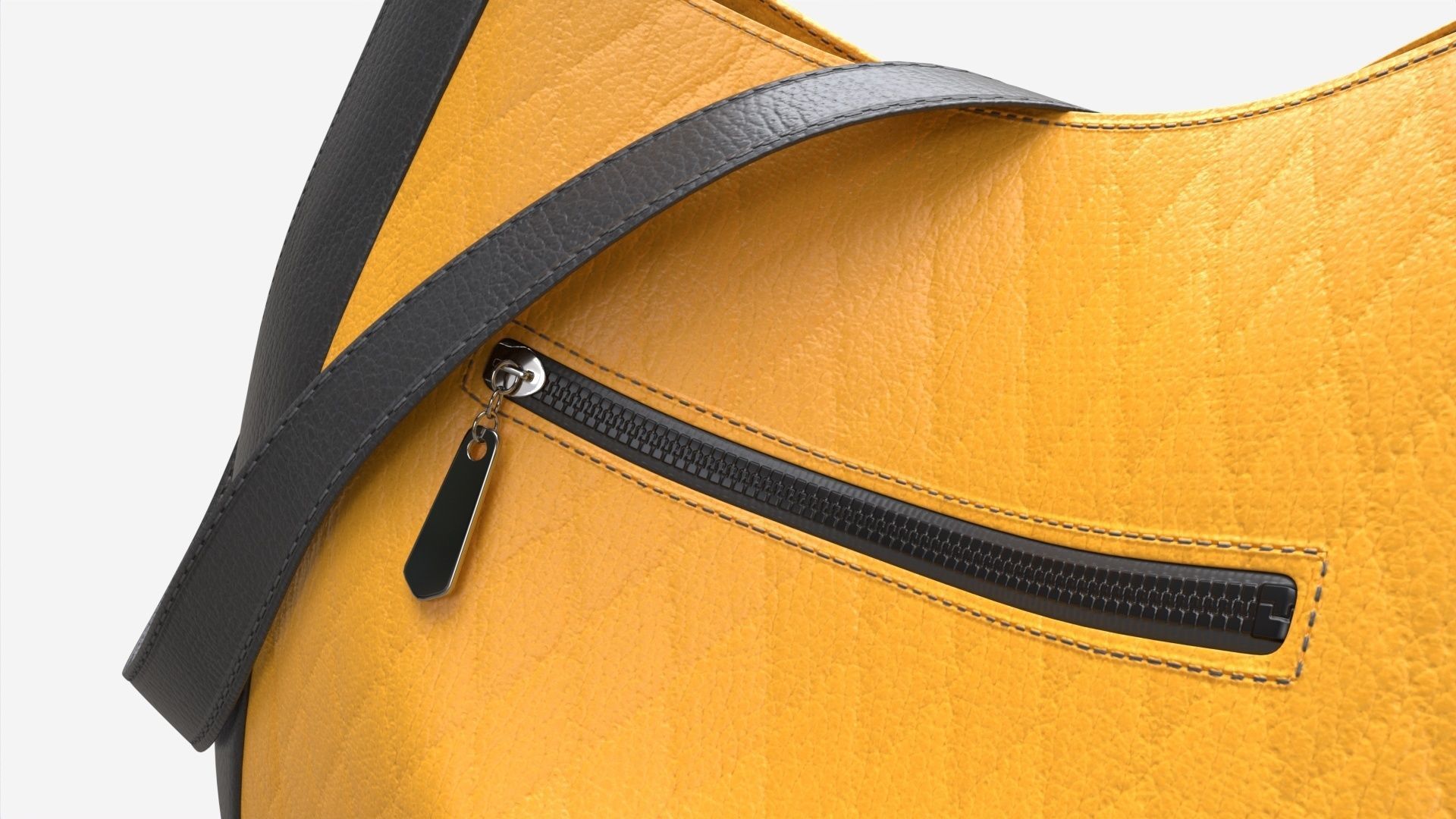 Women shoulder yellow leather bag 3D model_4