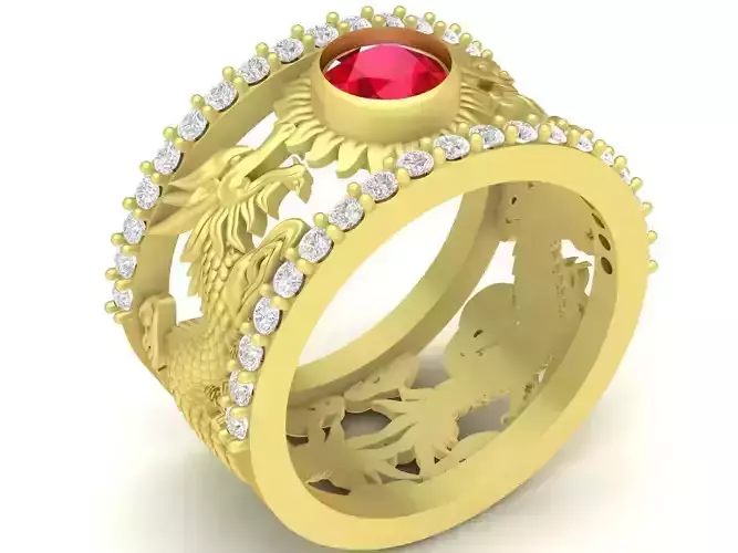 fengshui lucky diamond dragon men ring 3423