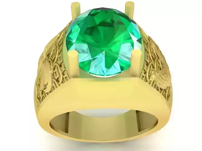 Luxury Engraved Men Ring With Large Oval Gemstone 3424 3D print model