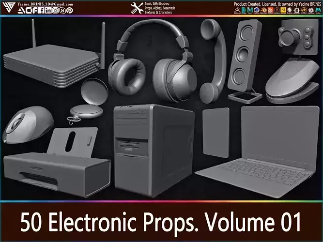 50 Electronic Props Kitbash Vol 01 Low-poly 3D model