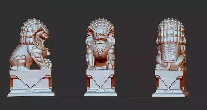 Guardian Lion Statue 3D Model