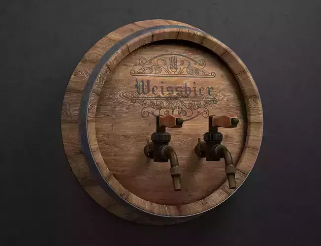 Wall-Mounted Beer Barrel with tap Low-poly 3D model