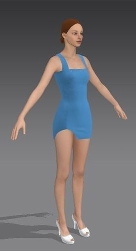 DRESS BABY BLUE MINI SLIT MODERN ELEGANCE LOOK 3D model