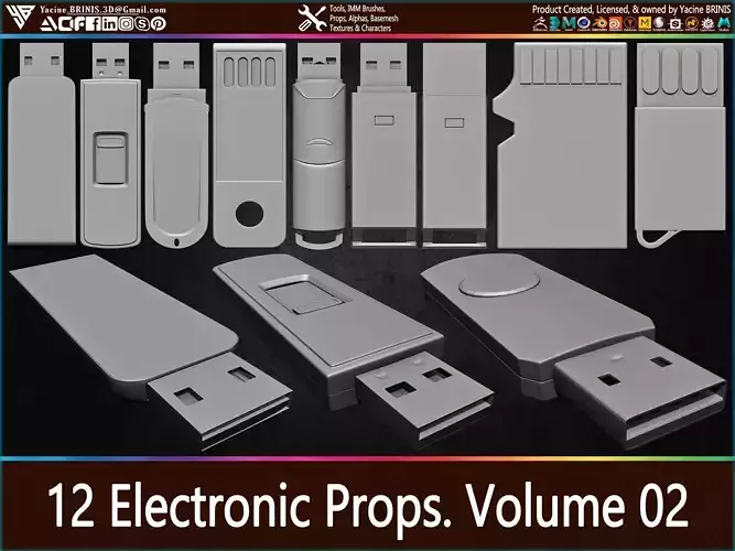 12 Tech Props Kitbash Vol 02 Low-poly 3D model