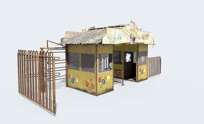 Abandoned Amusement Park Entrance and Ticketbooth 3D model