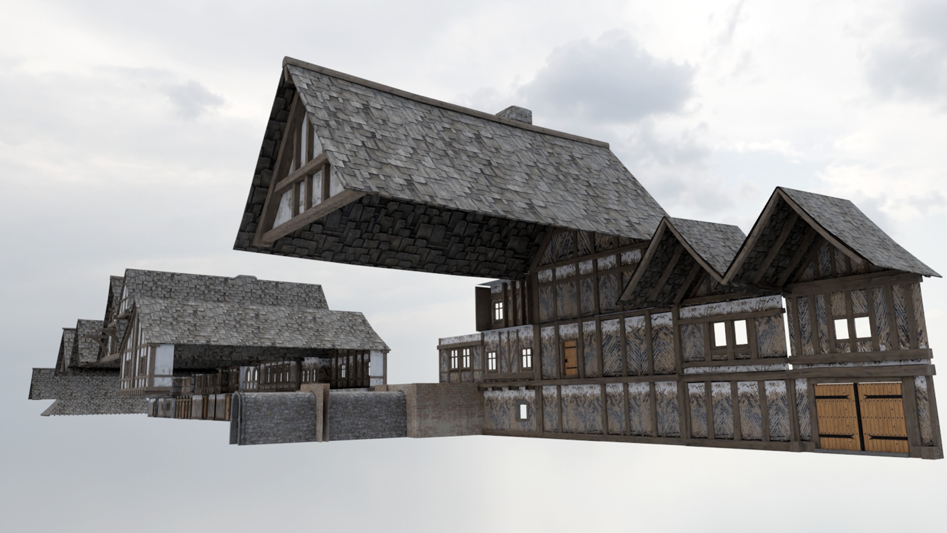 Modular Tudor Walls - Houses Low-poly 3D model_2