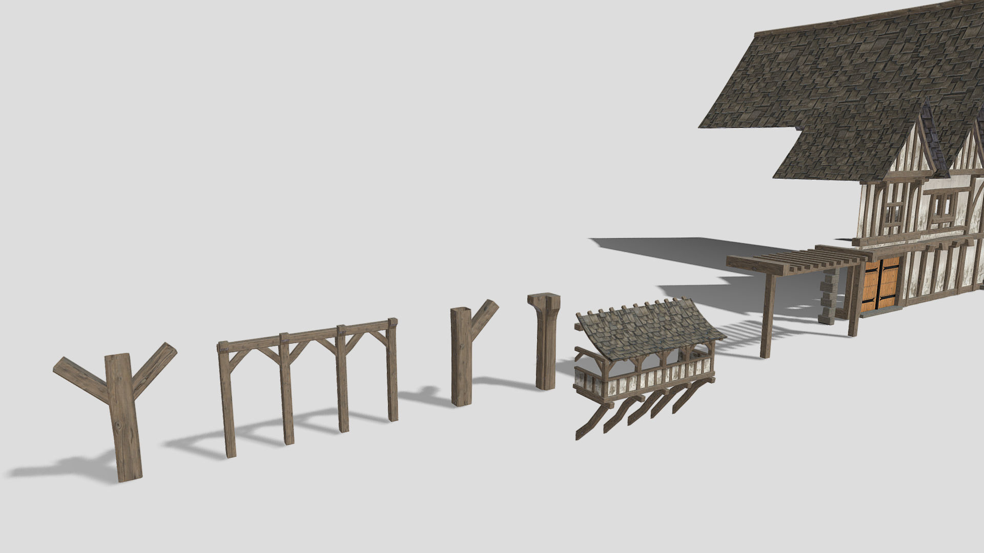 Modular Tudor Walls - Houses Low-poly 3D model_6
