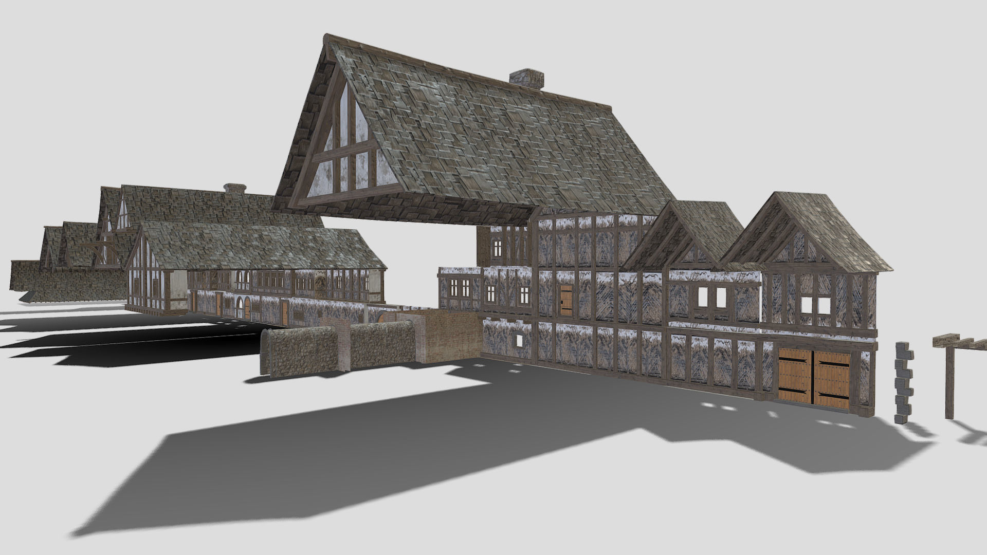 Modular Tudor Walls - Houses Low-poly 3D model_5