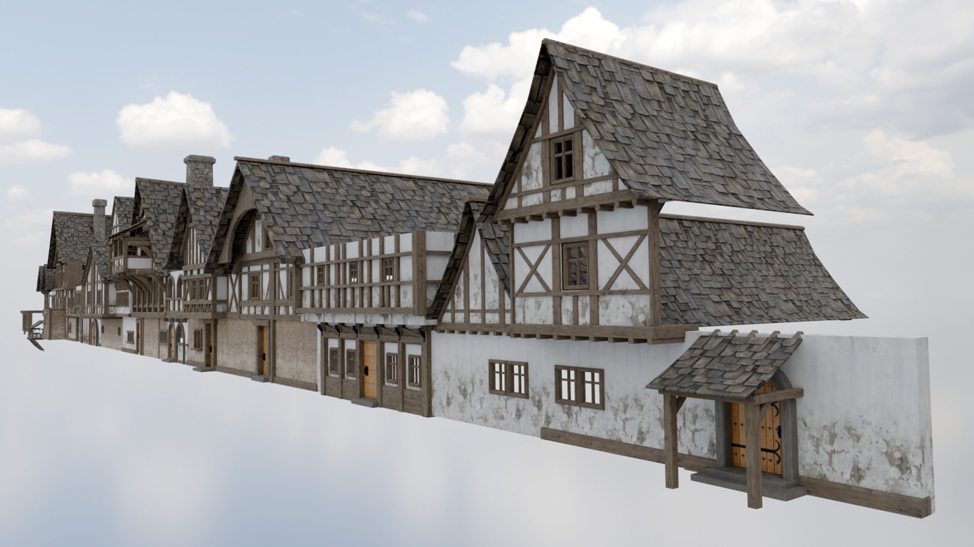 Modular Tudor Walls - Houses Low-poly 3D model_1