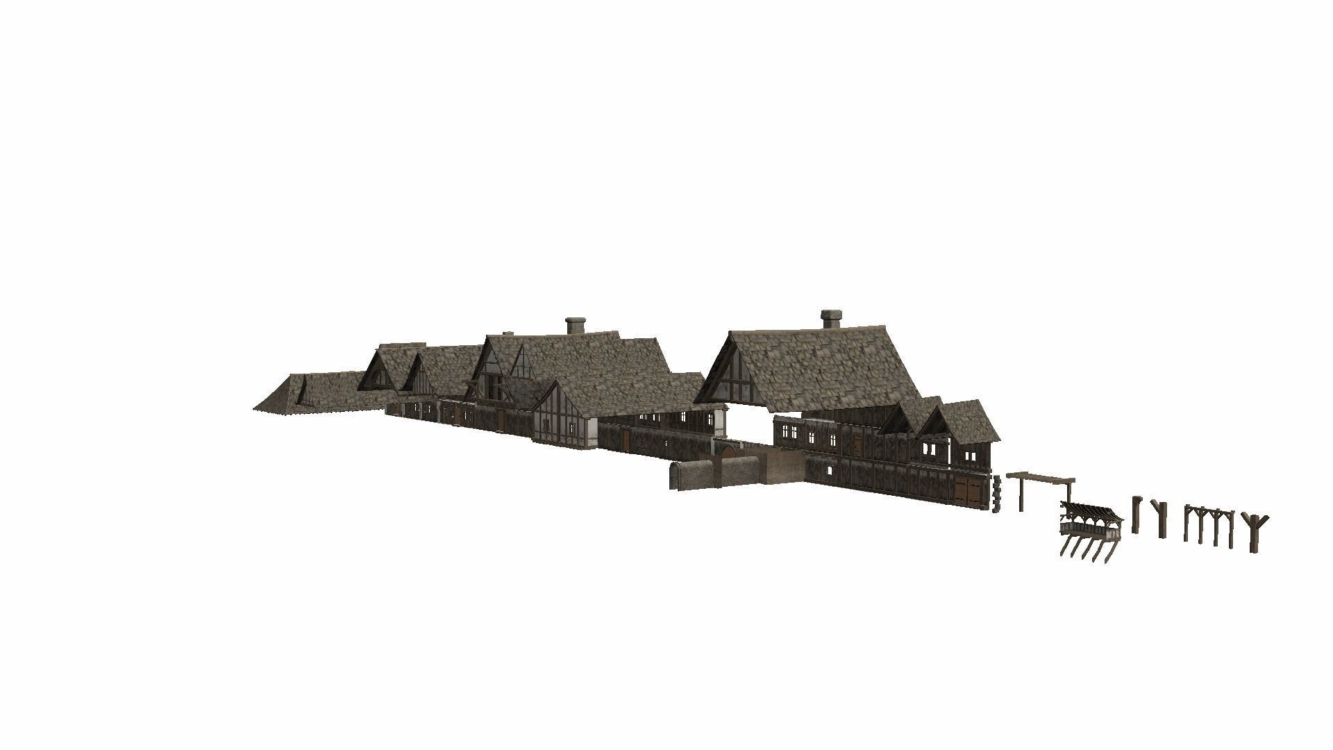 Modular Tudor Walls - Houses Low-poly 3D model_15