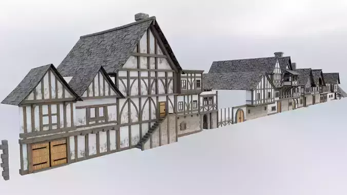 Modular Tudor Walls - Houses Low-poly 3D model