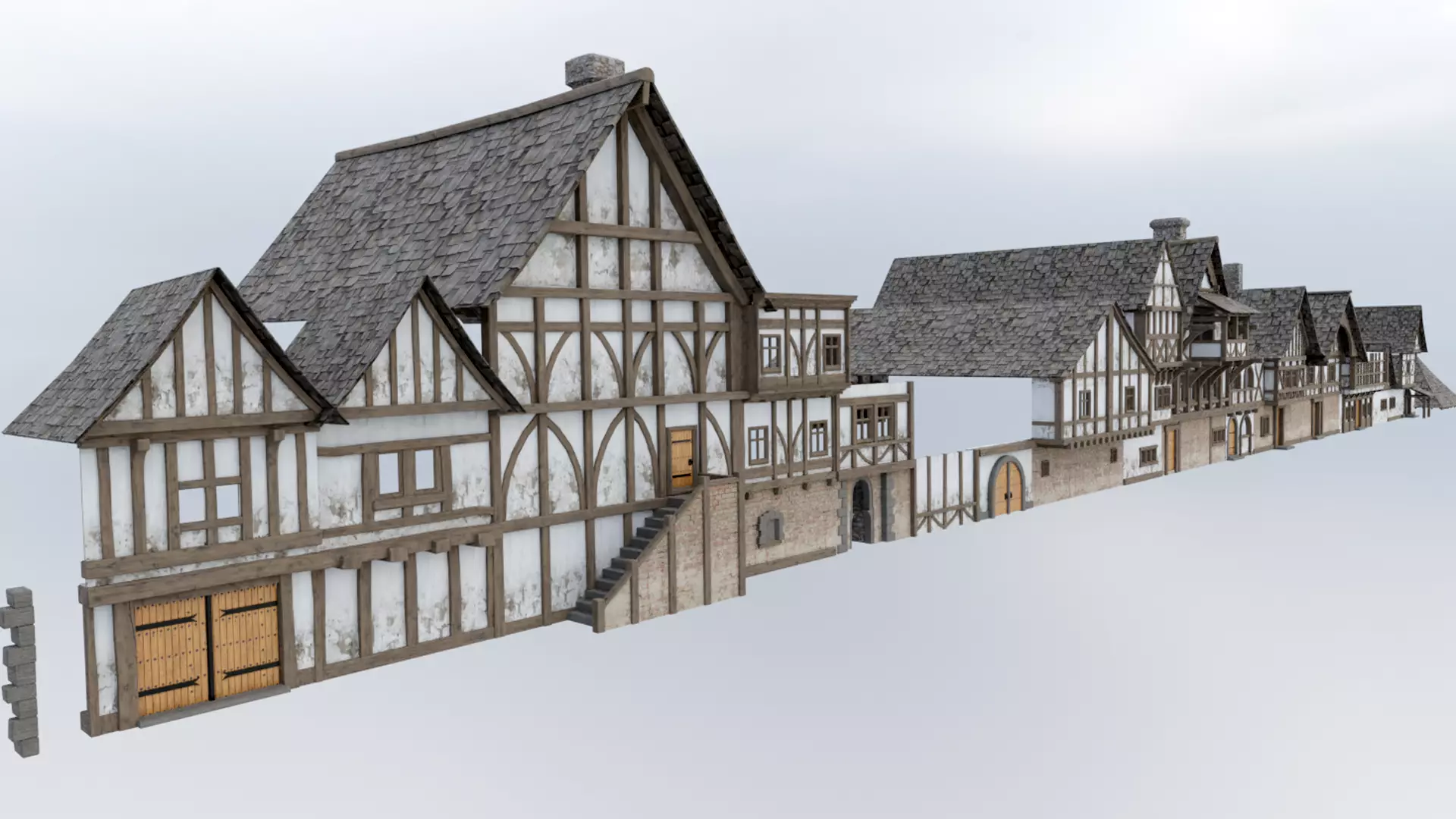 Modular Tudor Walls - Houses Low-poly 3D model_0