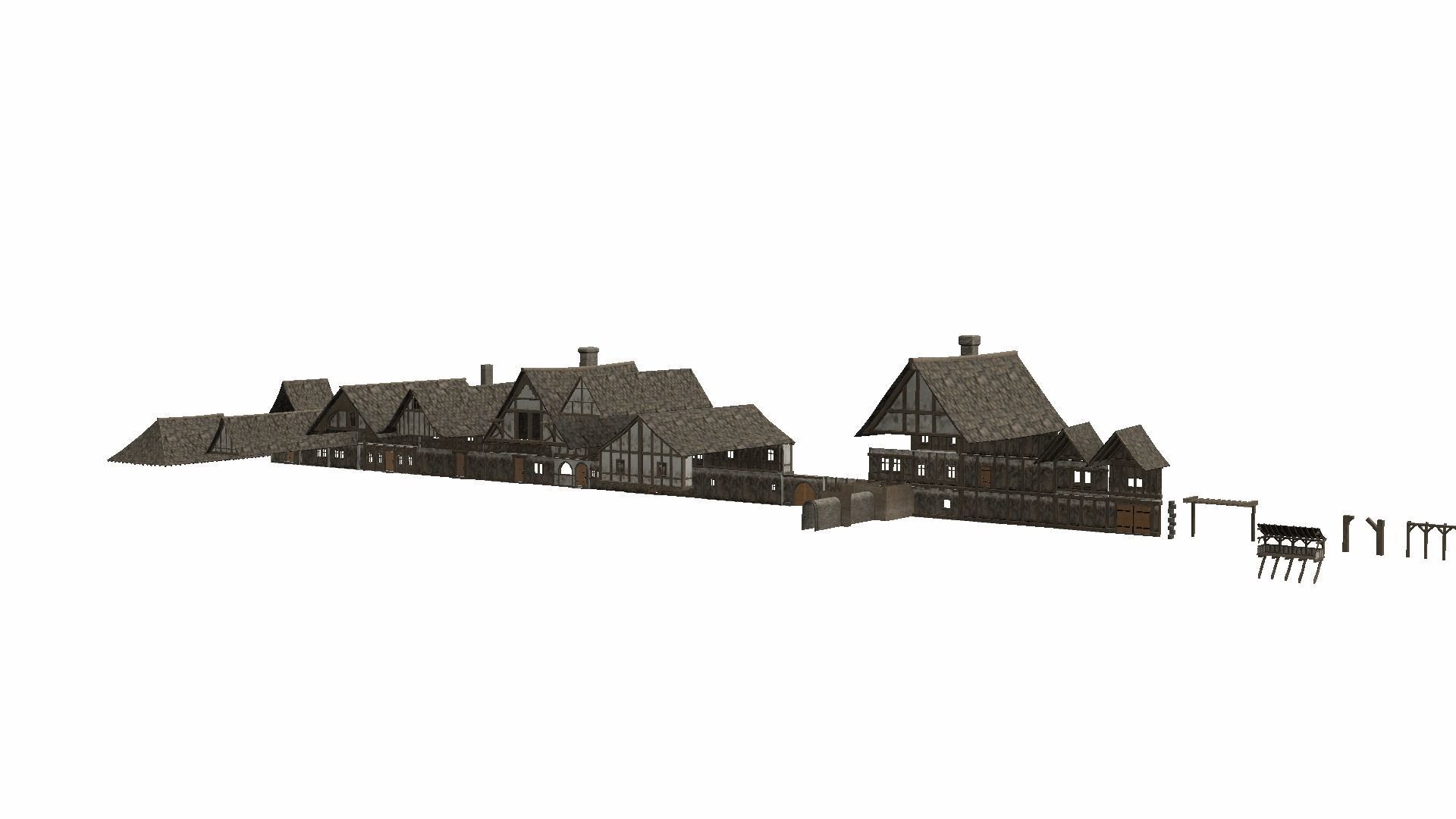 Modular Tudor Walls - Houses Low-poly 3D model_16