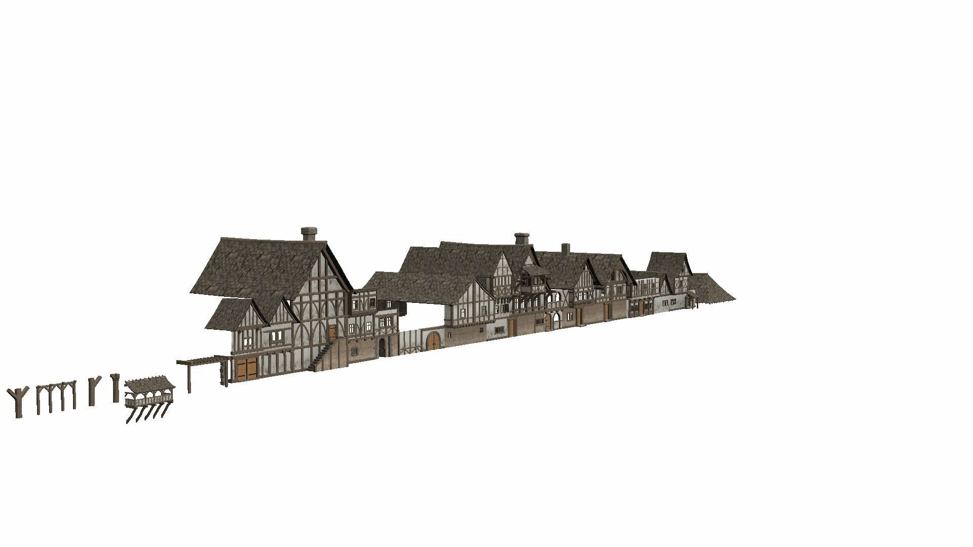 Modular Tudor Walls - Houses Low-poly 3D model_11