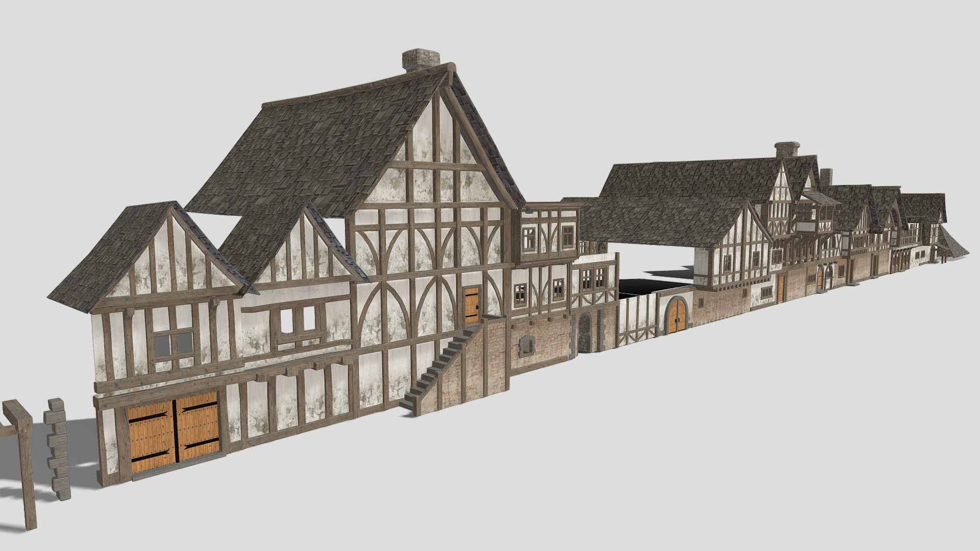 Modular Tudor Walls - Houses Low-poly 3D model_4