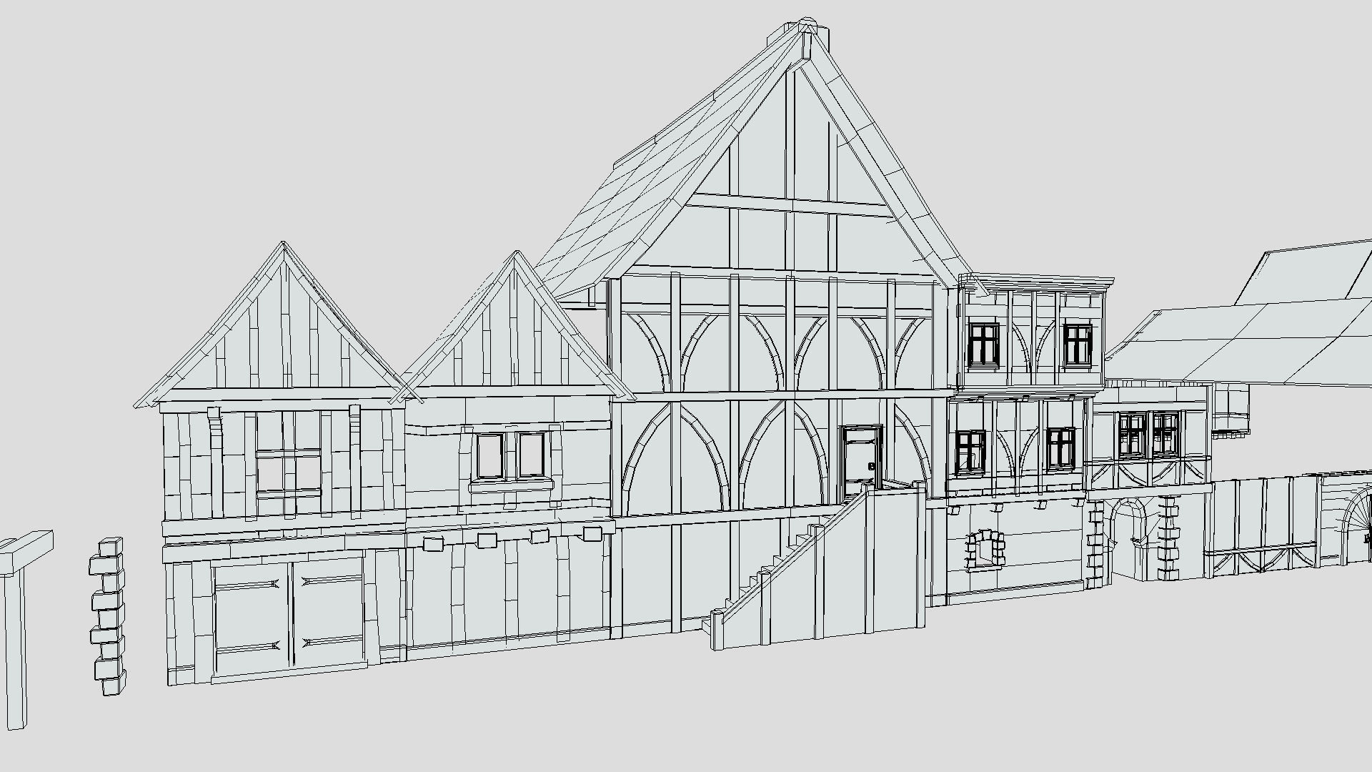 Modular Tudor Walls - Houses Low-poly 3D model_9