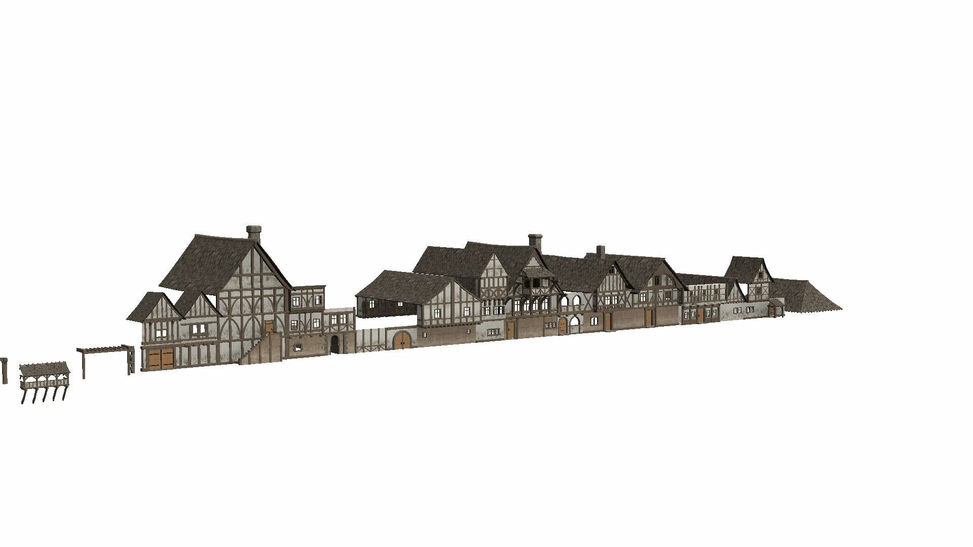 Modular Tudor Walls - Houses Low-poly 3D model_10