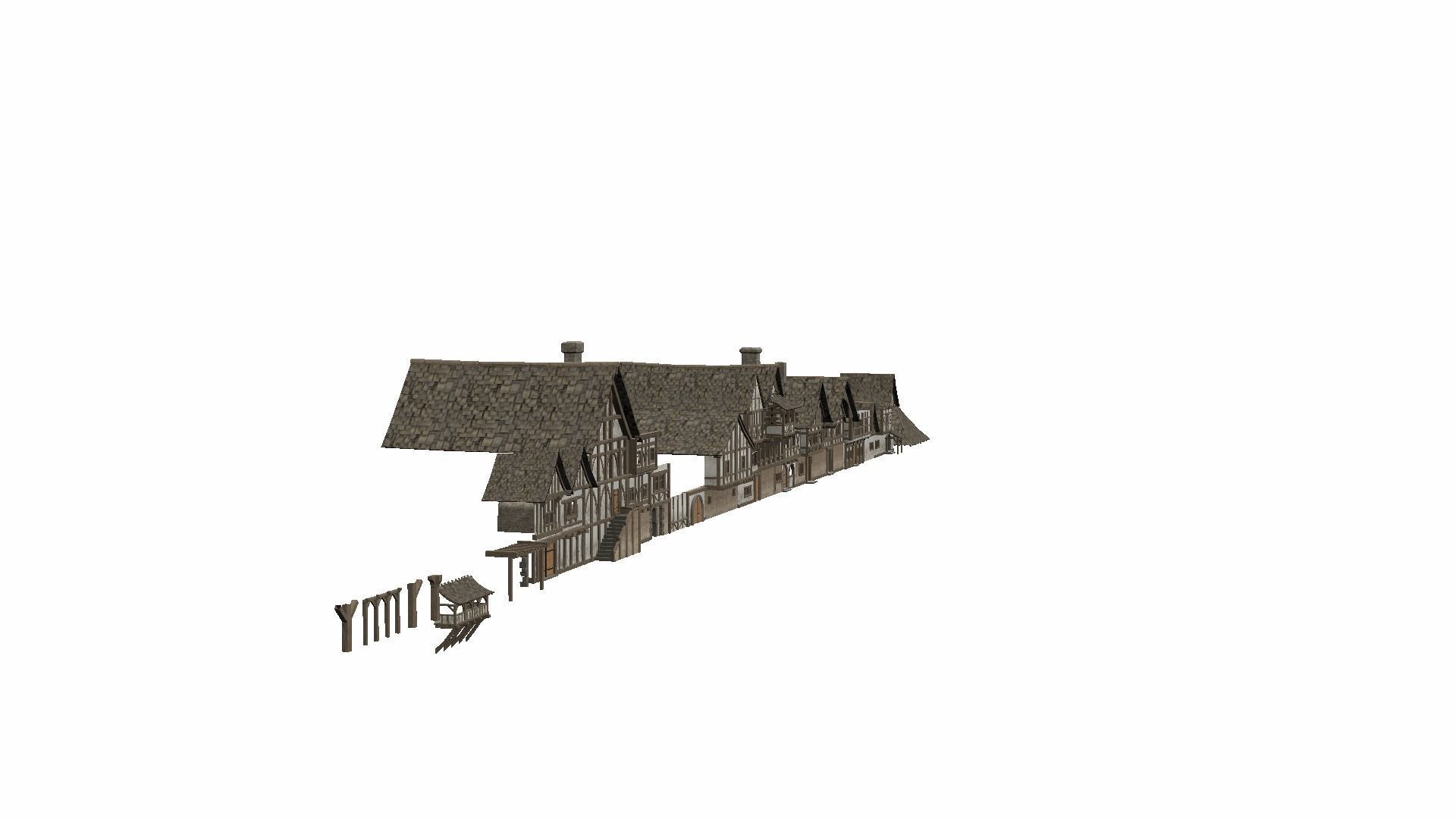 Modular Tudor Walls - Houses Low-poly 3D model_12