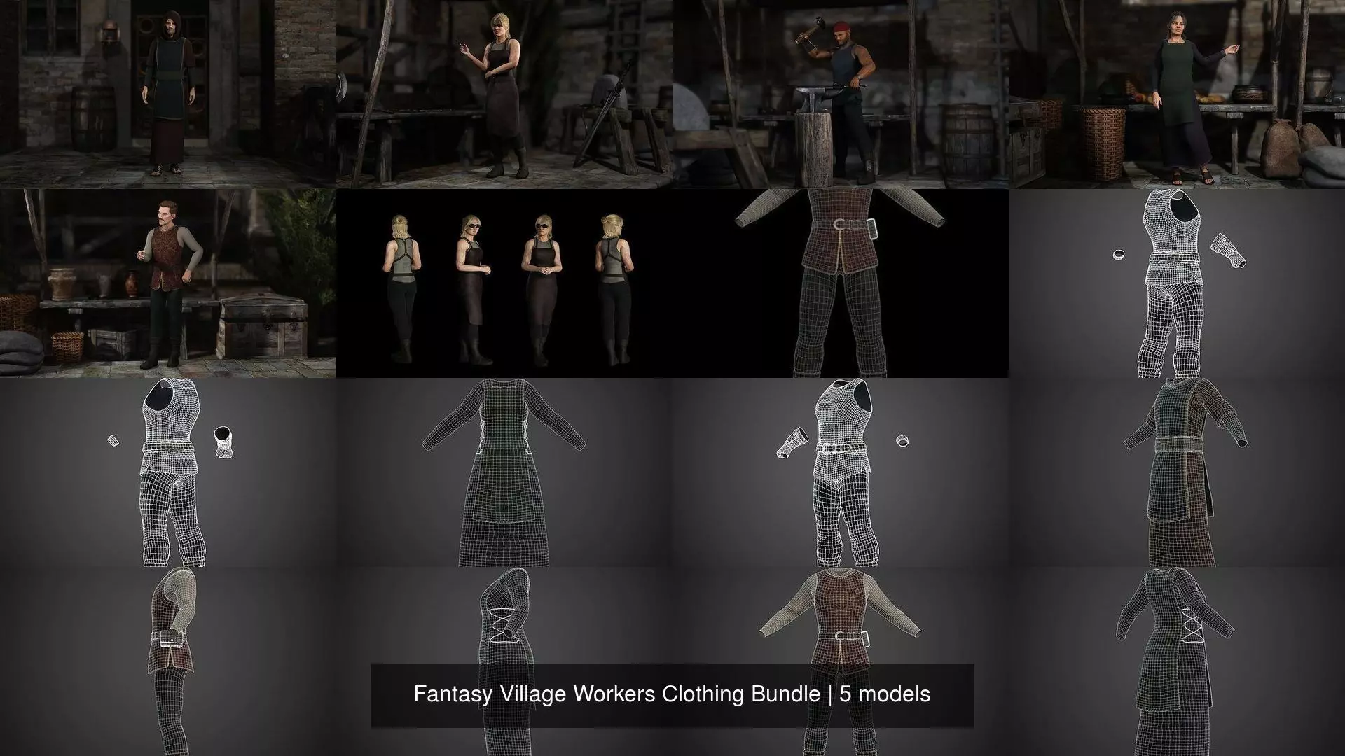 Fantasy Village Workers Clothing Bundle 3D Model Collection_1