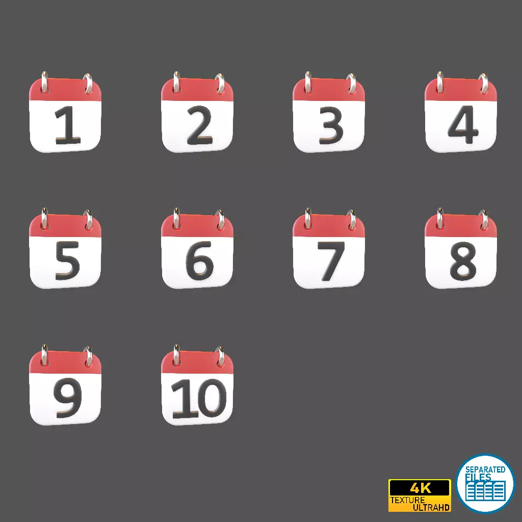 Calendar 1 To 10 Icon  Pack Vol 1 3D model_0