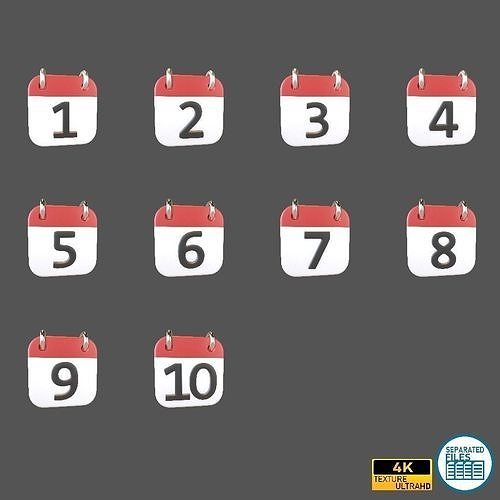 Calendar 1 To 10 Icon  Pack Vol 1 3D model