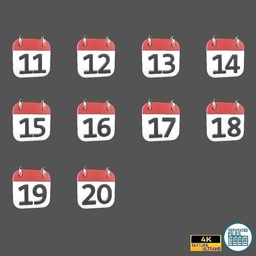 Calendar 11 To 20 Icon Pack Vol 1 3D model