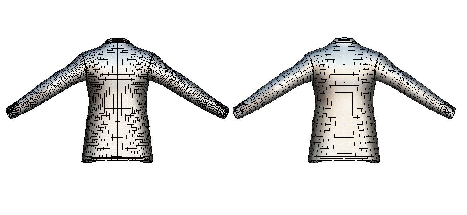 Cartoon High Poly Subdivision Gray Jacket Low-poly 3D model_5