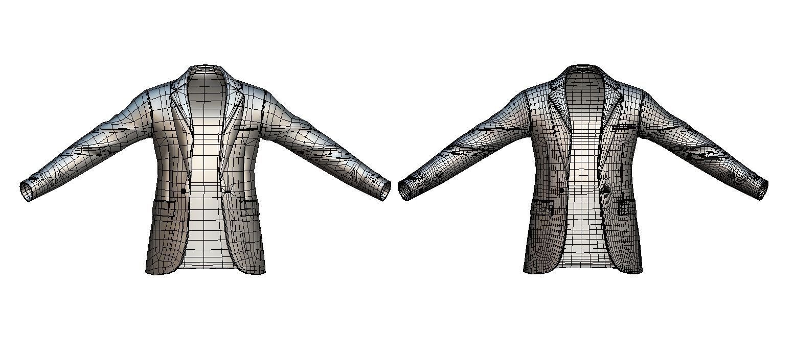 Cartoon High Poly Subdivision Gray Jacket Low-poly 3D model_4