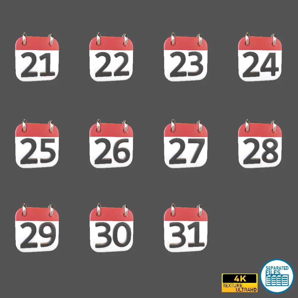 Calendar 21 To 31 Icon Pack Vol 1 3D model_0