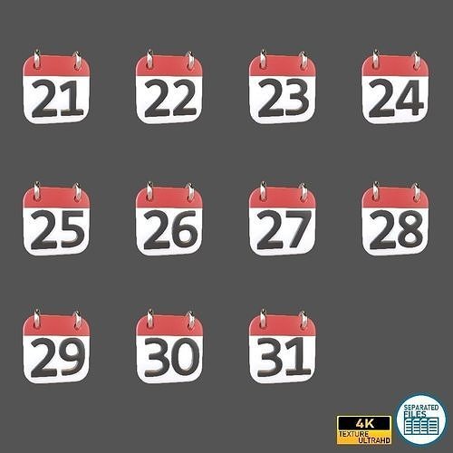 Calendar 21 To 31 Icon Pack Vol 1 3D model
