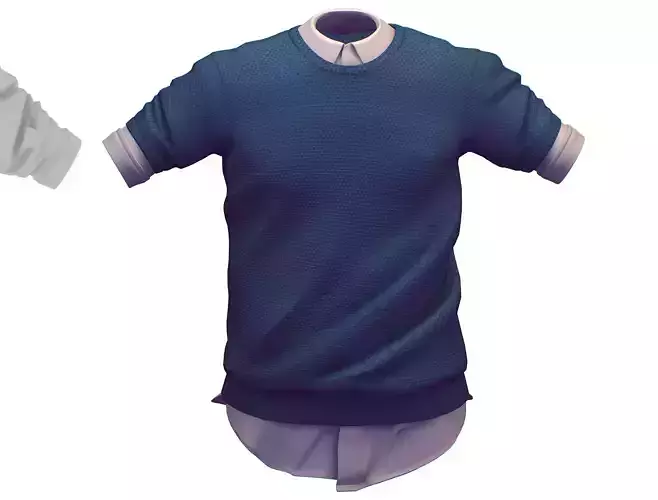 Cartoon High Poly Subdivision Blue Sweater Shirt 3D Model