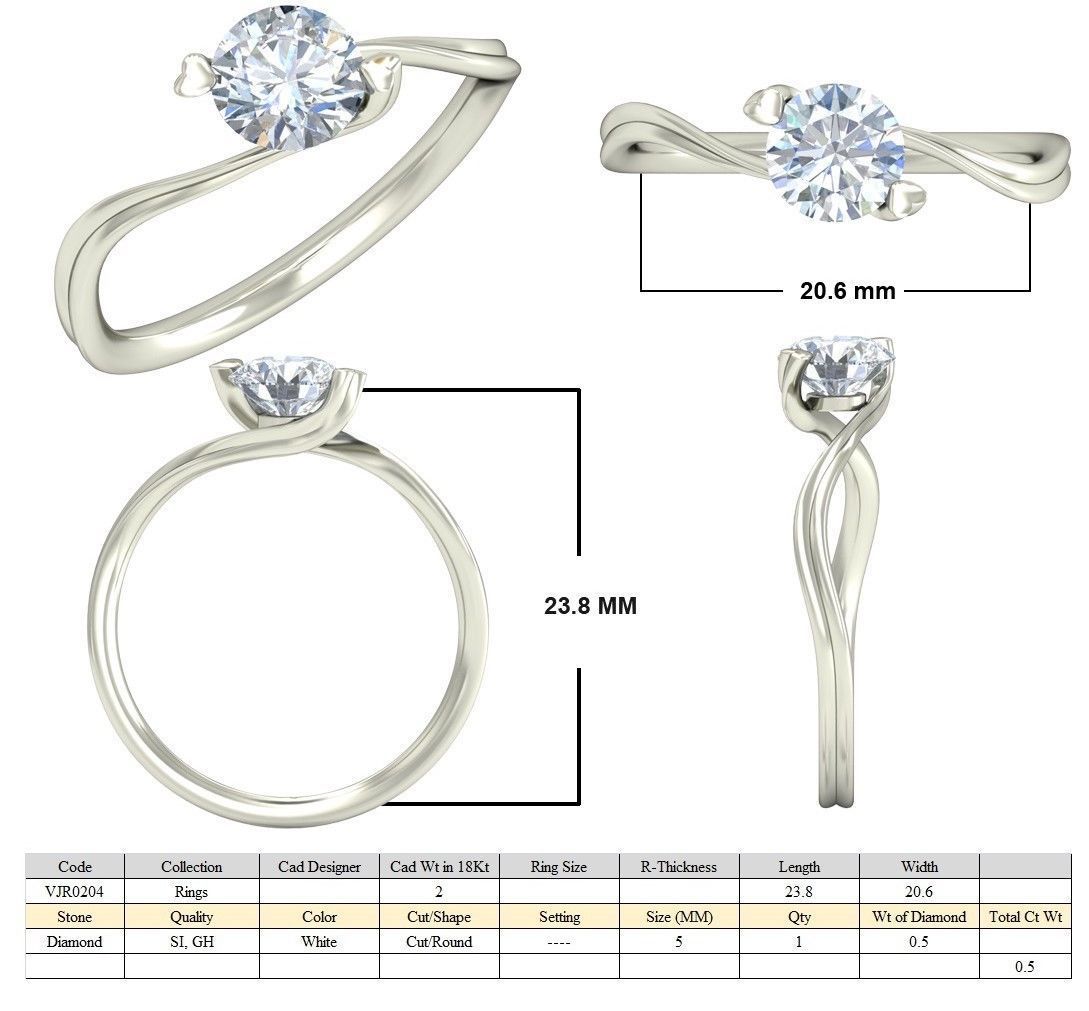 Solitaire Wedding Engagement Ring 3D print model_5