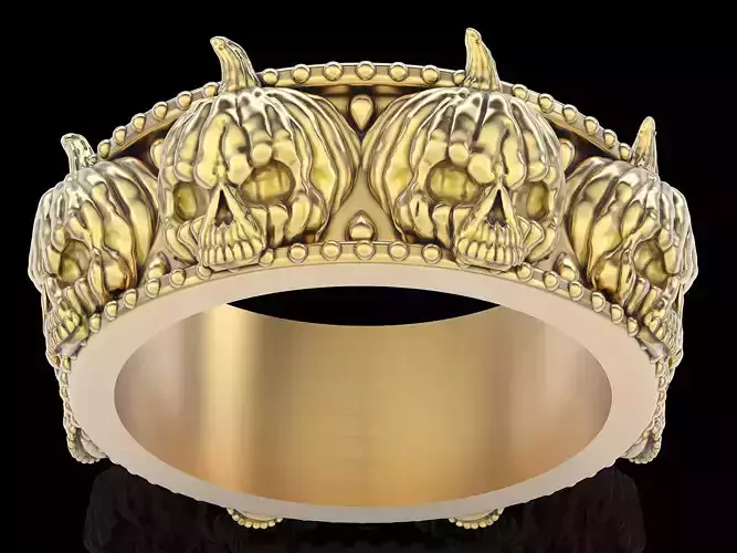 Skull pumpkins ring  gold printable jewelry 3D model 3D print model