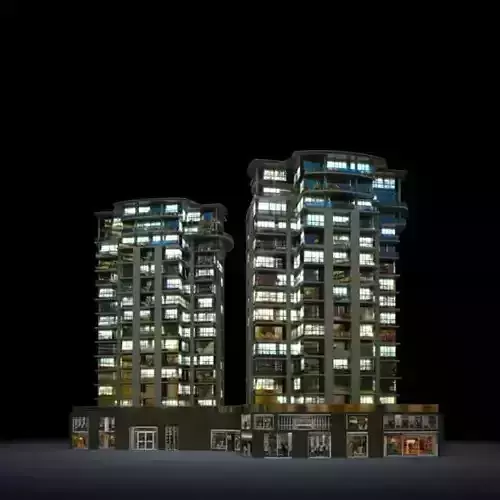 Nightime Modern Shopping Skyscaper 3D model