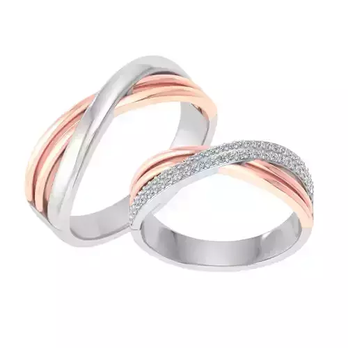 Solitaire Couple Bypass Band Ring 3DM STL OBJ FBX Render Details