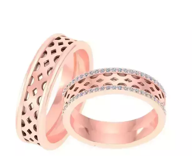 Solitaire Couple Band Ring 3DM STL OBJ FBX Render Details