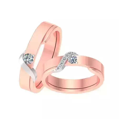 Solitaire Couple Band Ring 3DM STL OBJ FBX Render Details