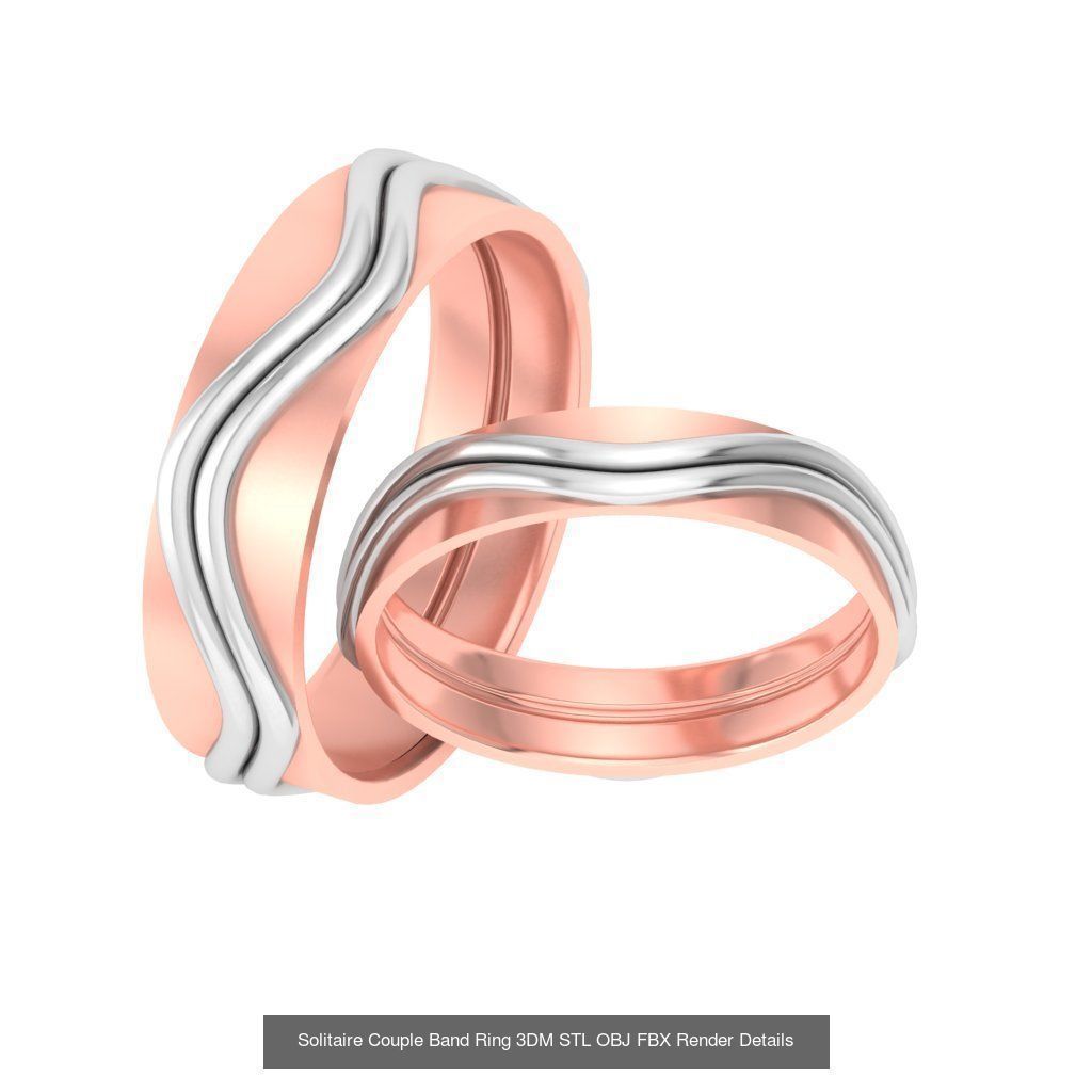 31 Solitaire Couple Band Ring 3DM STL OBJ FBX Render Details 3D Model Collection_16