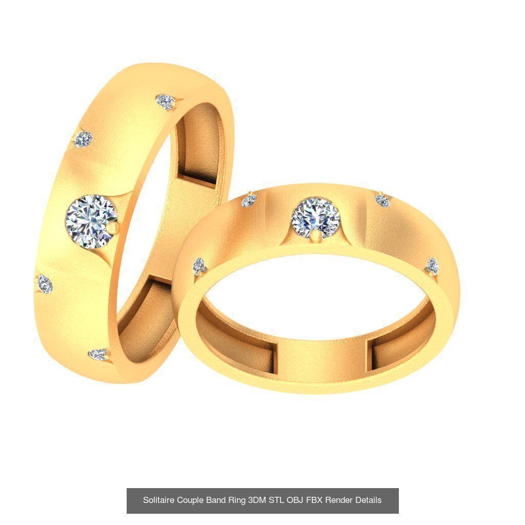 31 Solitaire Couple Band Ring 3DM STL OBJ FBX Render Details 3D Model Collection_2