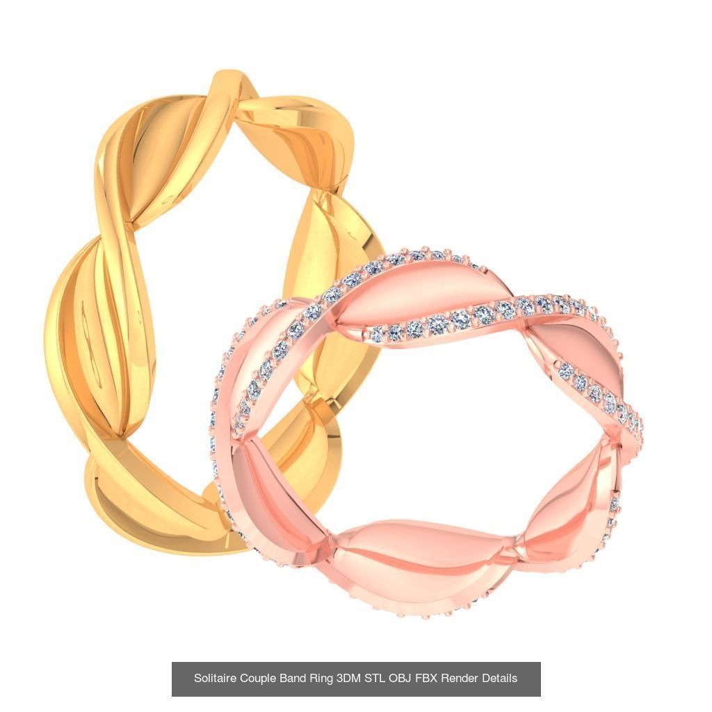 31 Solitaire Couple Band Ring 3DM STL OBJ FBX Render Details 3D Model Collection_29