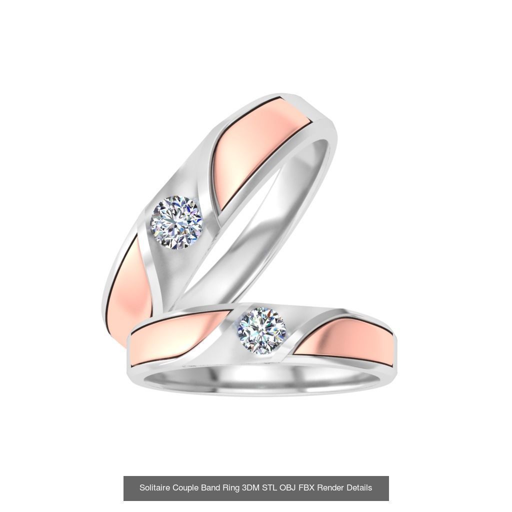 31 Solitaire Couple Band Ring 3DM STL OBJ FBX Render Details 3D Model Collection_21