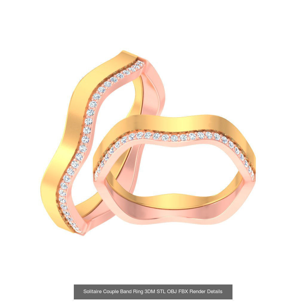 31 Solitaire Couple Band Ring 3DM STL OBJ FBX Render Details 3D Model Collection_13