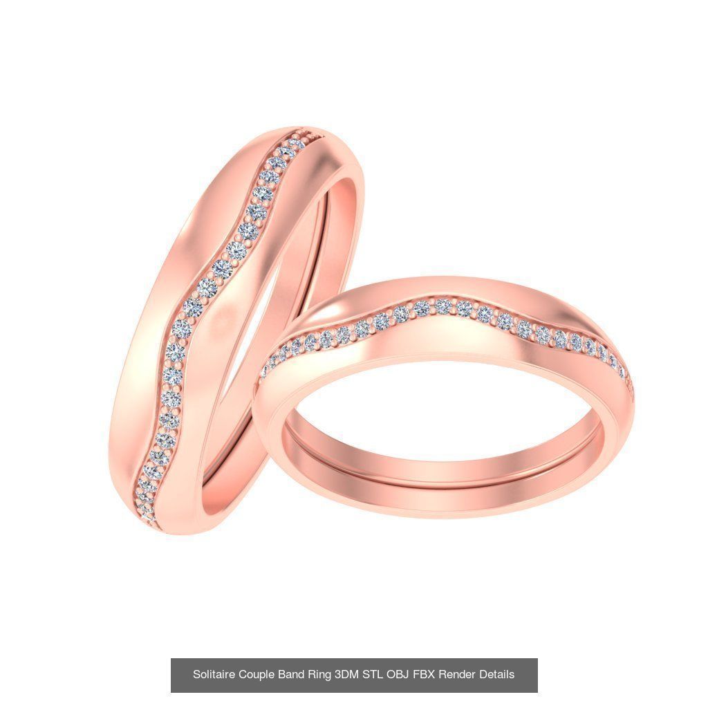 31 Solitaire Couple Band Ring 3DM STL OBJ FBX Render Details 3D Model Collection_27
