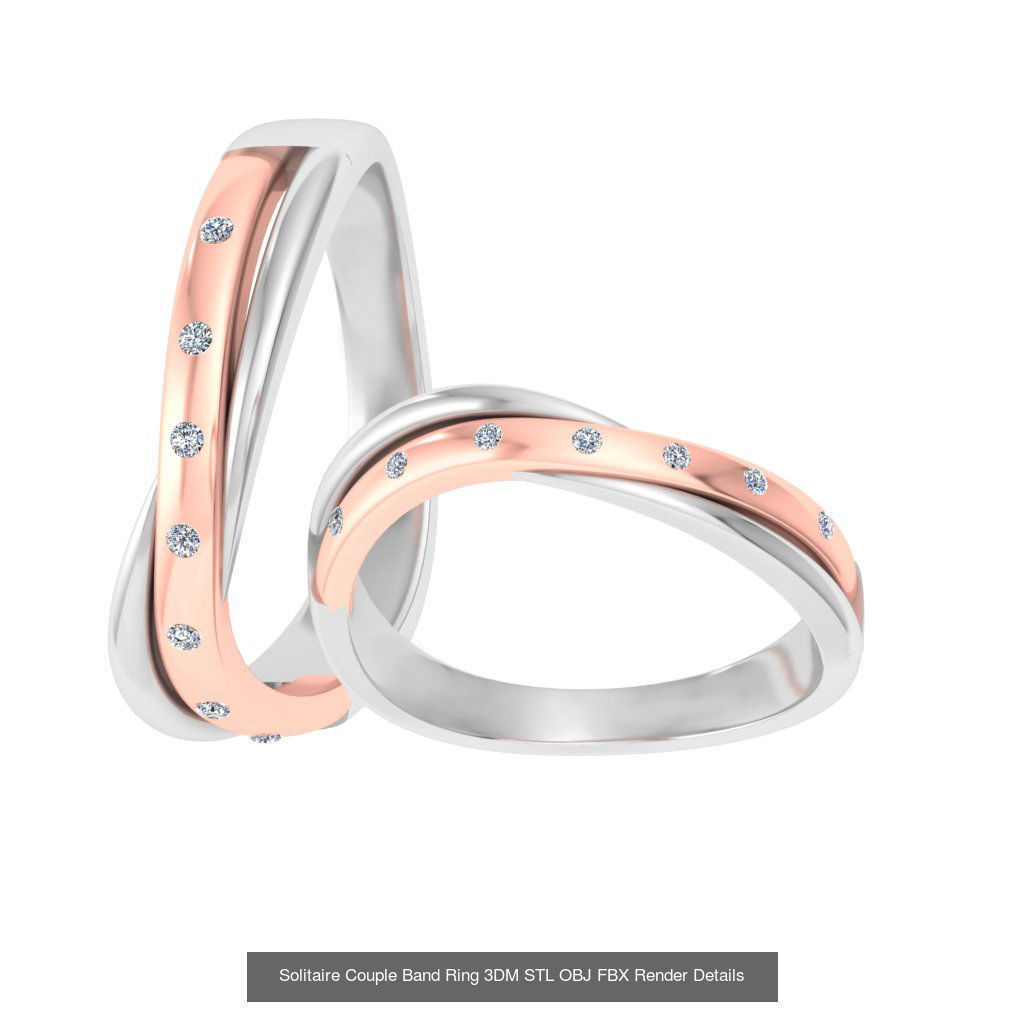 31 Solitaire Couple Band Ring 3DM STL OBJ FBX Render Details 3D Model Collection_19