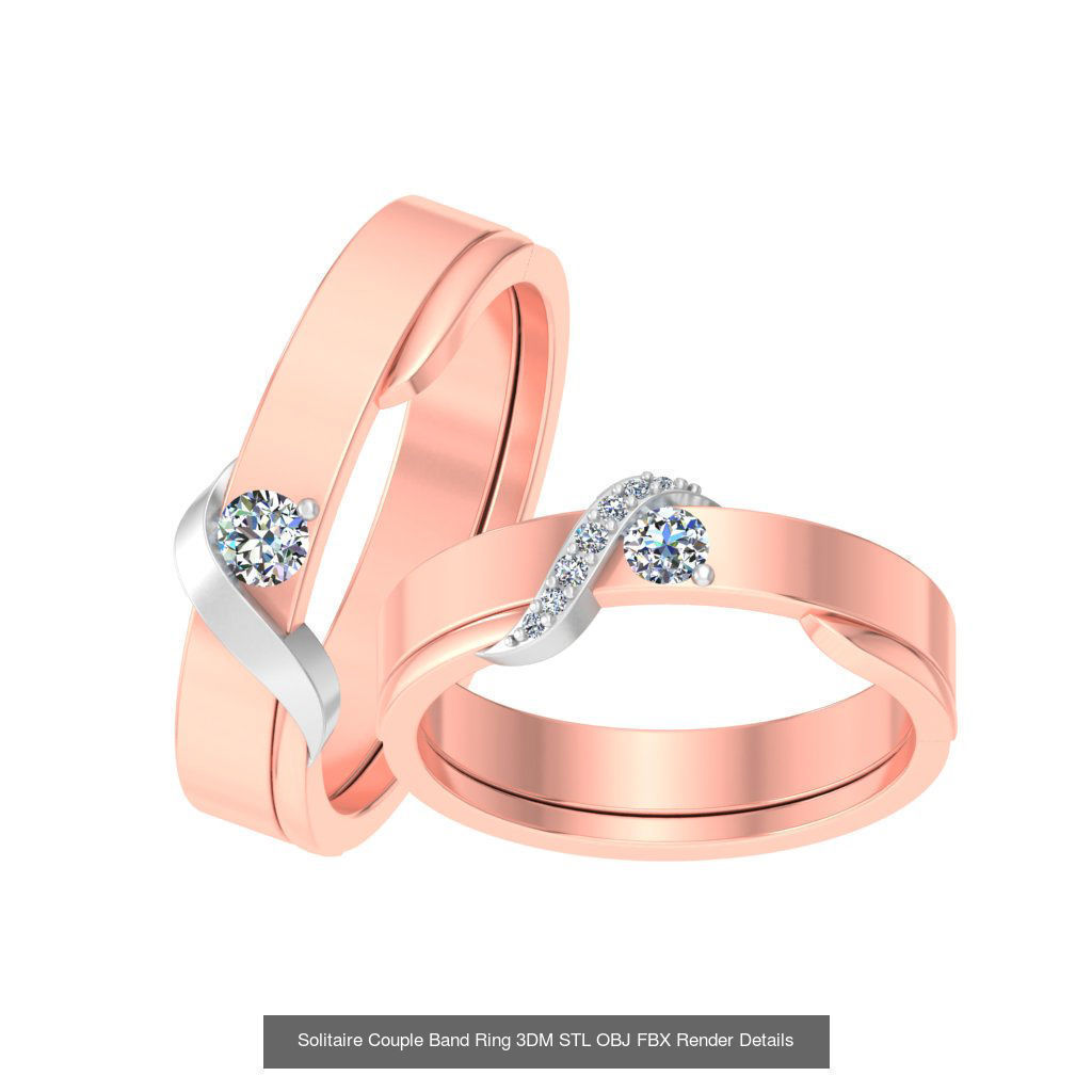31 Solitaire Couple Band Ring 3DM STL OBJ FBX Render Details 3D Model Collection_32